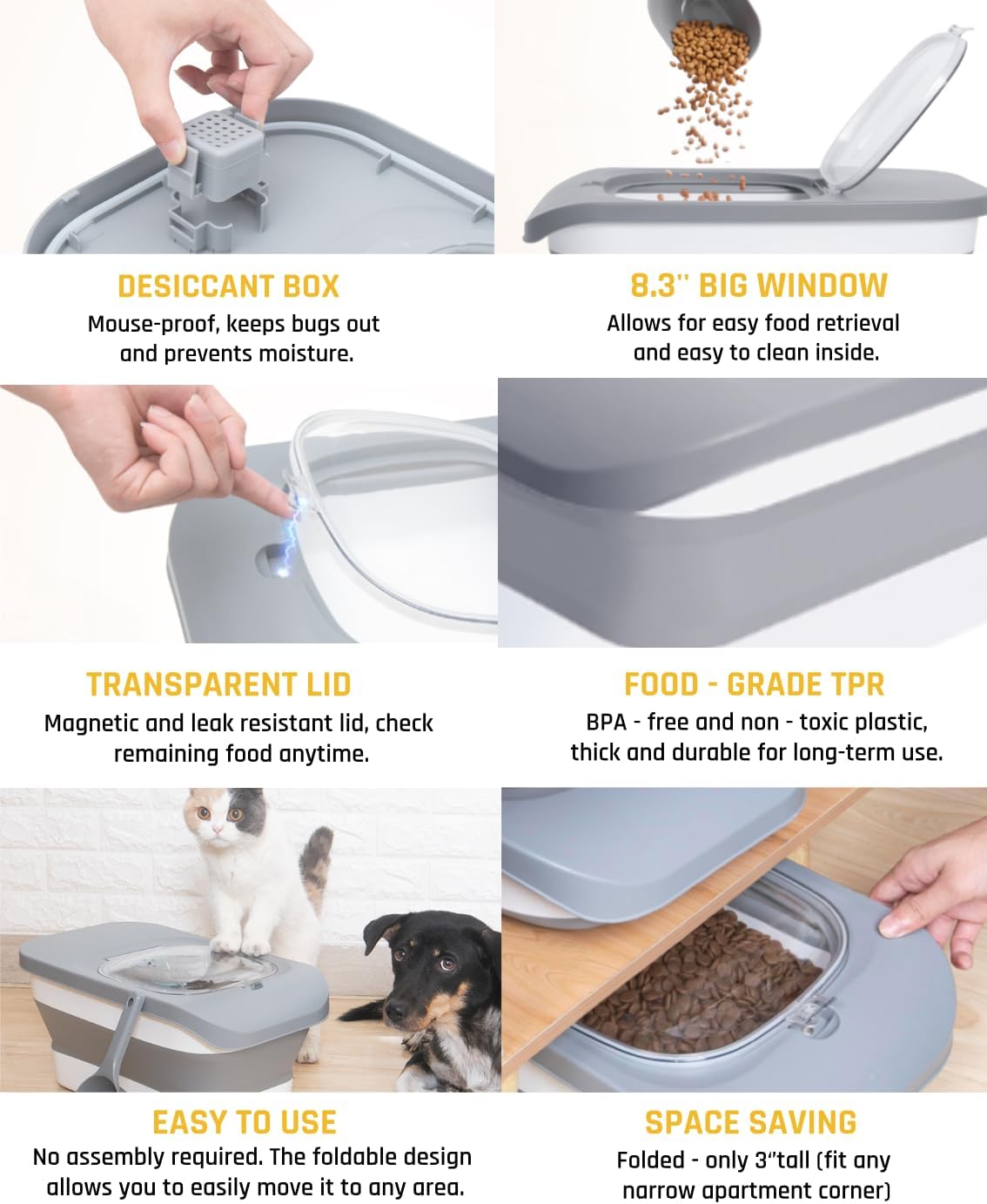 HOYTAMDAR 35lbs Dog Food Storage Container, Collapsible Dog Food Container, Wheels, Handle, Airtight Pet Food Storage Container, Scoop, 2L Small Dry Food Pail For Dog Cat Bird Food