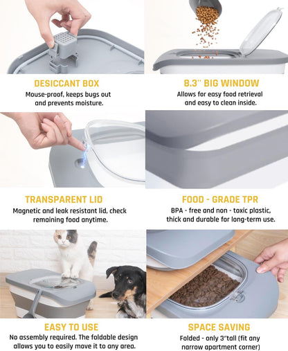 HOYTAMDAR 35lbs Dog Food Storage Container, Collapsible Dog Food Container, Wheels, Handle, Airtight Pet Food Storage Container, Scoop, 2L Small Dry Food Pail For Dog Cat Bird Food