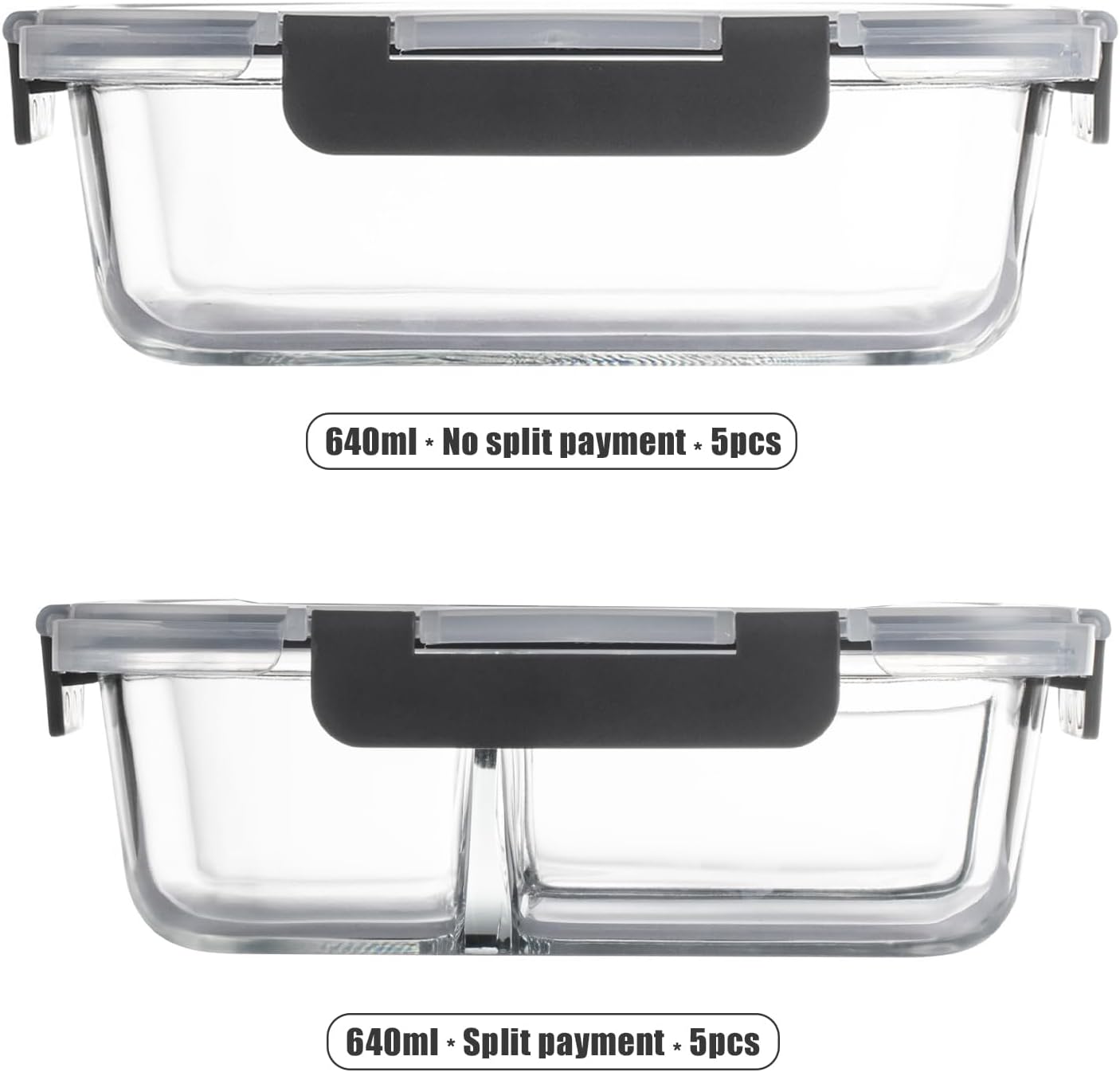 Glass Food Storage Containers(5 Pieces with Partitions,5 Pieces without Partitions),Glass Meal Prep Containers with Snap Lock Leakproof Lids,for Microwave,Freezer,Oven and Dishwasher