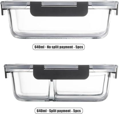 Glass Food Storage Containers(5 Pieces with Partitions,5 Pieces without Partitions),Glass Meal Prep Containers with Snap Lock Leakproof Lids,for Microwave,Freezer,Oven and Dishwasher