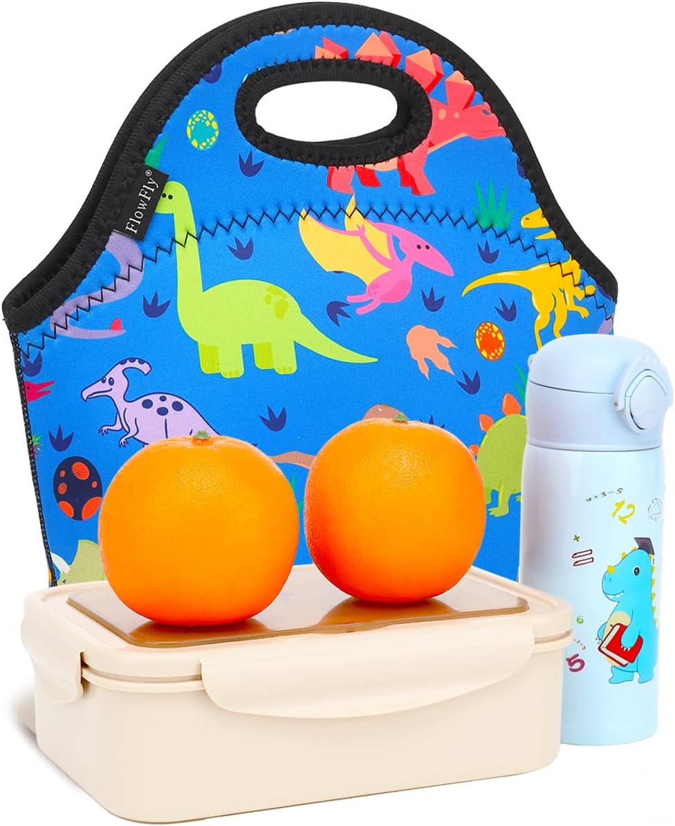 FlowFly Neoprene kids Lunch box Insulated Soft Bag Mini Cooler Thermal Meal Tote Kit for Boys, Girls,Men,Women,School,Work, Office,Black