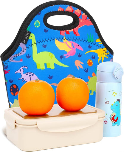 FlowFly Neoprene kids Lunch box Insulated Soft Bag Mini Cooler Thermal Meal Tote Kit for Boys, Girls,Men,Women,School,Work, Office,Black
