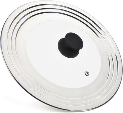 Universal Pans Pots Lid Cover Fit All 8.25 Inch to 12 Inch Pots/Pans/Woks Stainless Steel and Glass Lid with Heat Resistant Knob, Black
