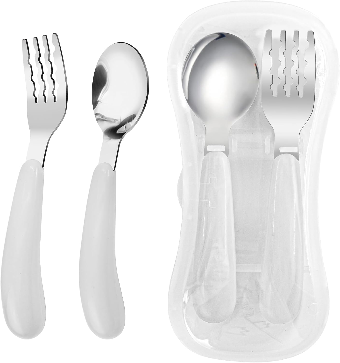 VANRA 2 Pieces Toddler Fork and Spoon Set with Travel Case 18/8 Stainless Steel Toddler Utensils Kids Silverware Children Flatware Child Cutlery Set for School Lunch Box (Blue)
