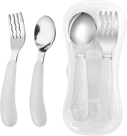 VANRA 2 Pieces Toddler Fork and Spoon Set with Travel Case 18/8 Stainless Steel Toddler Utensils Kids Silverware Children Flatware Child Cutlery Set for School Lunch Box (Blue)