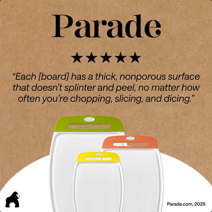 GORILLA GRIP BPA-Free Reversible Kitchen Cutting Board Set of 3, US Designed, Nonporous, Juice Grooves Catch Liquid, Slip Resistant Border, Dishwasher Safe, Durable Large Food Chopping Boards, Black