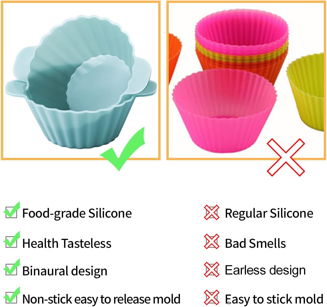 Silicone Cupcake Baking Cups 24 Pack Upgraded Reusable Muffin Liners Non-stick Cupcake Molds BPA Free, Dishwasher Safe