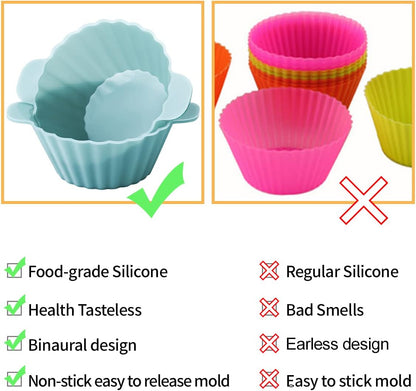 Silicone Cupcake Baking Cups 24 Pack Upgraded Reusable Muffin Liners Non-stick Cupcake Molds BPA Free, Dishwasher Safe