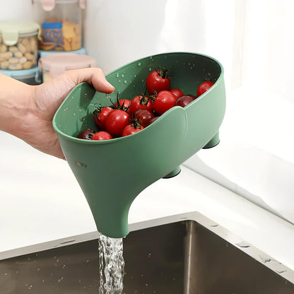 2PCS Vegetables Washing Basket Elephant Drainage Basket Fruit Basket for Draining Pasta Noodles Kitchen, PP Material, 22x14x10cm (Blue & Gray)