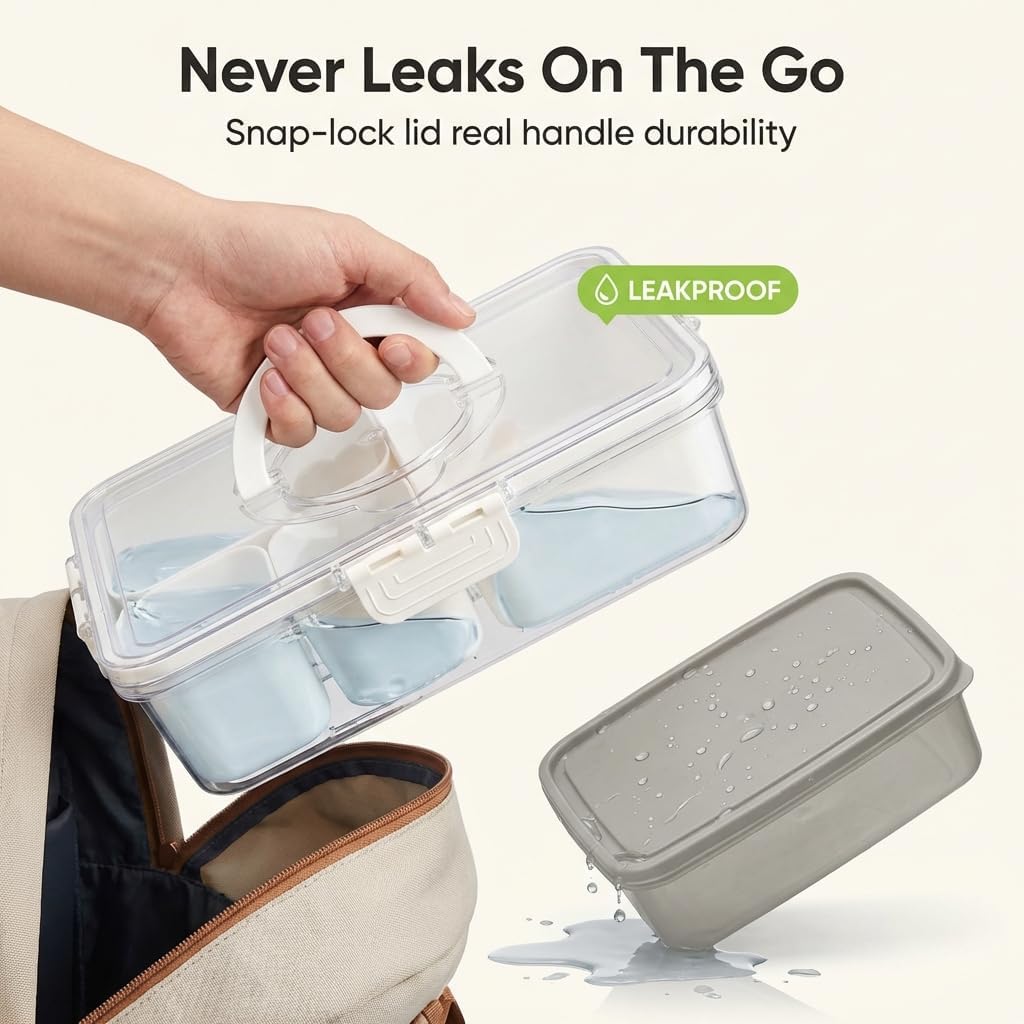 Dishwasher Safe Snackle Box Container 11 Removable Compartments - Divided Serving Tray with Lid and Handle - Portable Snack Box BPA Free - Premium PCTG Plastic Beach Snack Containers