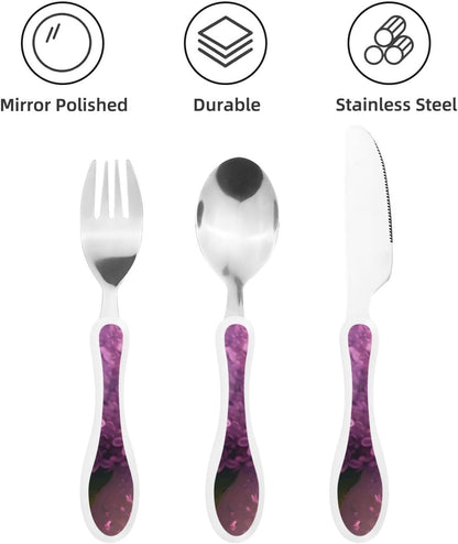 3-Piece Kids Silverware Set With Storage Case, Stainless Steel Reusable Children Safe Knife Spoon Fork Set Easter Bunny Eggs Spring Flower Rabbit Children Flatware Set For Kids Lunch Box