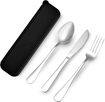 Reusable Travel Utensils with Case, 4pcs Portable Cutlery Set, Knives Fork and Spoon Set for Lunch Box, Portable Silverware Set for Travel Camping Picnic Hiking Office