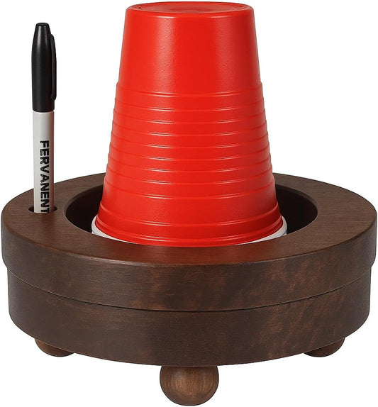 Wooden Party Cup Holder with Marker Slot, Disposable Solo Cup Holder Dispenser for Kitchen Bathroom- Paper Cup Drink up Organiser Rustic Finish 6" x 6" x 3" Inches Gifts Ideas