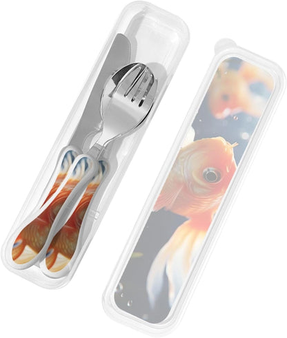3-Piece Kids Silverware Set With Storage Case, Stainless Steel Reusable Children Safe Knife Spoon Fork Set Leaves Floral On Rustic Wood Children Flatware Set For Kids Lunch Box