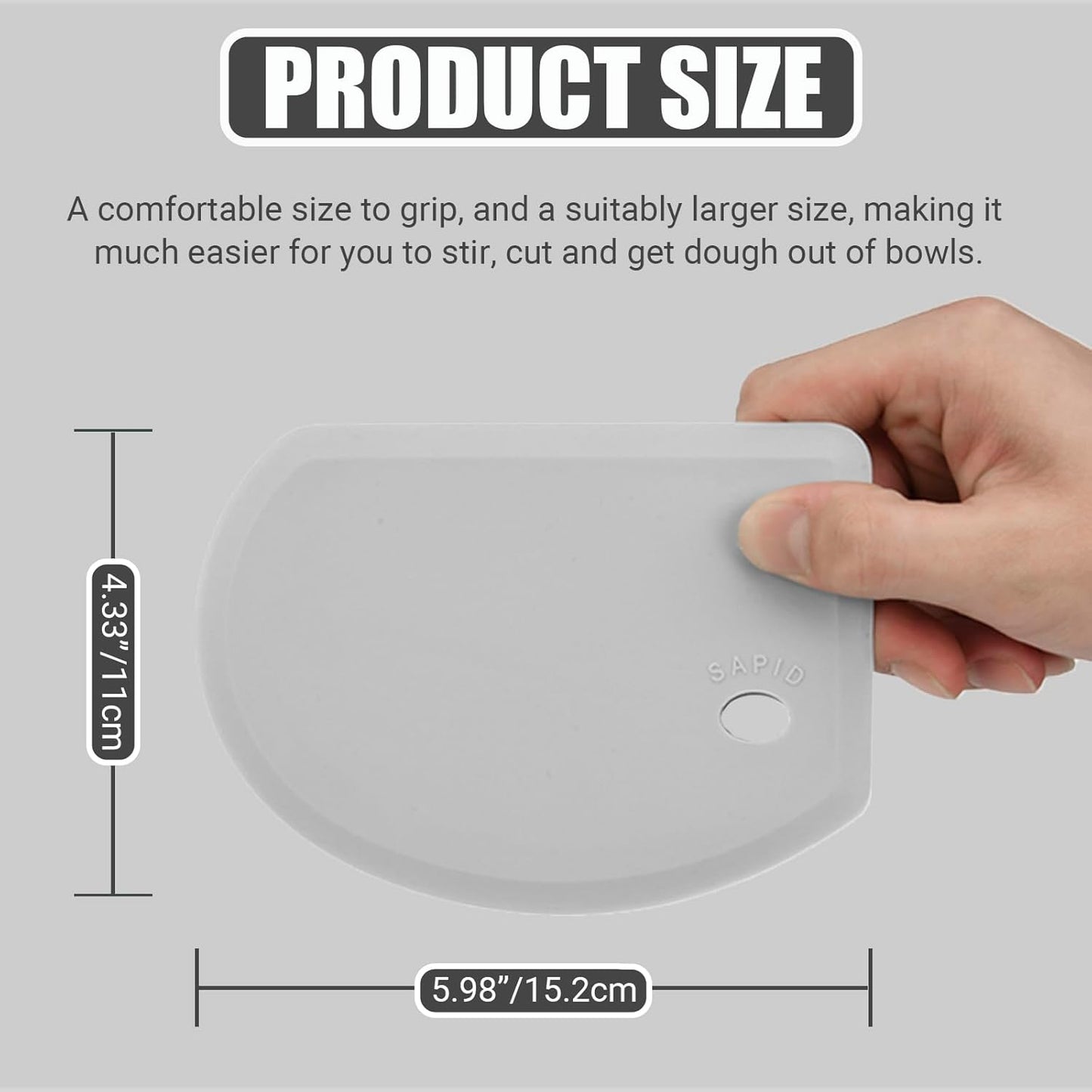 Silicone Dough Scraper with Stainless Steel Sheet, Curved Edge Flexible Bowl Scraper for Baking, Food Grade Silicone Bench Scraper for Sourdough Bread Proofing Basket, 5.98"×4.3", Dark Gray, SAPID