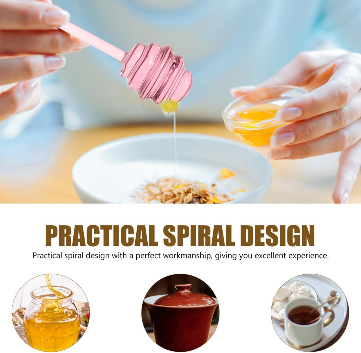 CALLARON Glass Honey Dipper Stirring Stick - Portable Household Honey Rod for Tea Coffee Jam - Practical Spiral Design 5.35 X 1.18 Inches
