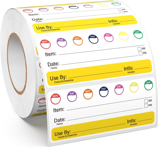 500 PCS Restaurant Quality Shelf Life Food Rotation Labels with Collection Date 2.8 × 1.2 Inches Removable Freezer Stickers Vinyl Oil-Proof Self Adhesive Writable Tape for Home Kitchens