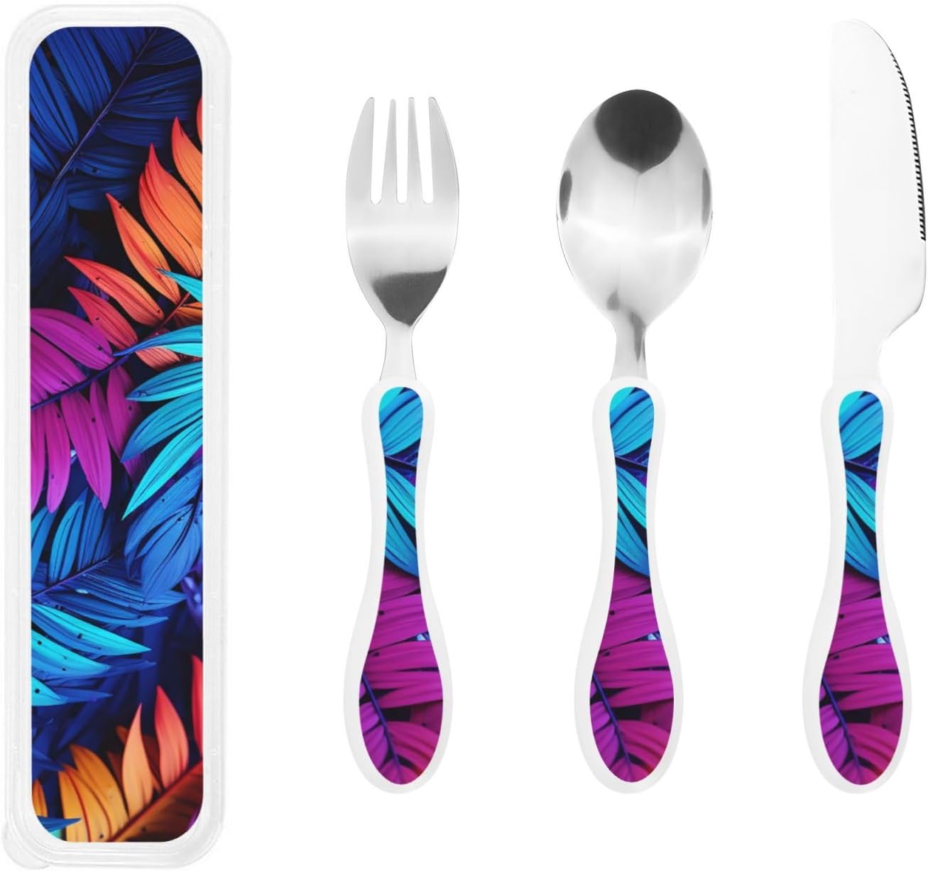3-Piece Kids Silverware Set With Storage Case, Stainless Steel Reusable Children Safe Knife Spoon Fork Set Classy Flowers Children Flatware Set For Kids Lunch Box