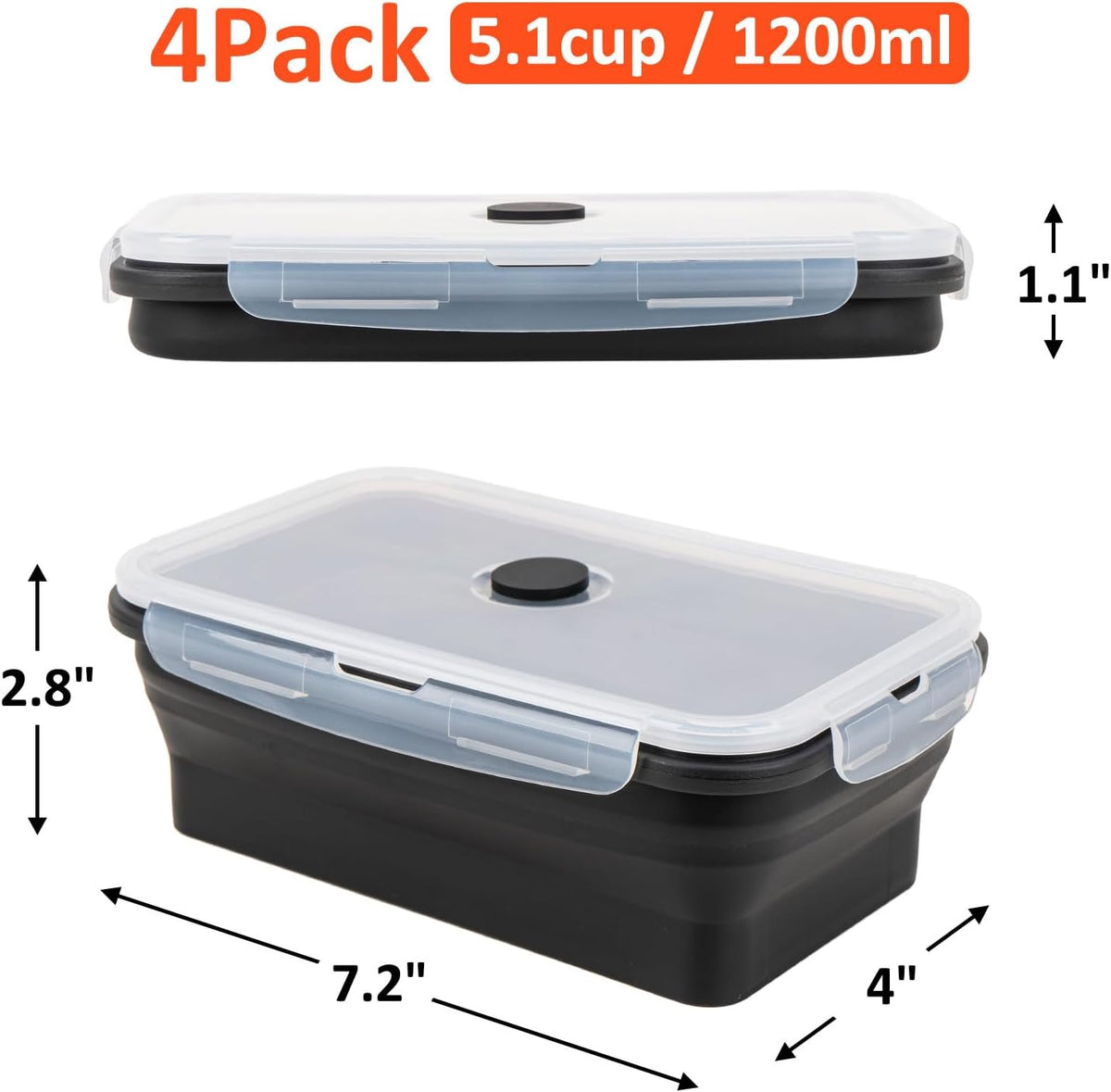 Collapsible Silicone Food Storage Containers Set with Lid & Air Vent,Foldable Lunch Containers(4PCS,Blue,27oz)