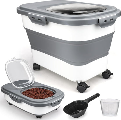 Viretec Dog Food Storage Container, 10-20Lbs Collapsible Pet Food Storage Containers with Rolling Wheel Airtight Locking Lid, Dry Food Storage Bin with Cup and Scoop,Suitable for Pet Food, Rice, Flour