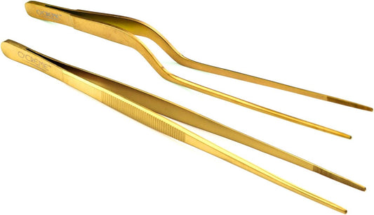 O'Creme Stainless Steel Tweezer Tongs, Straight & Offset Set