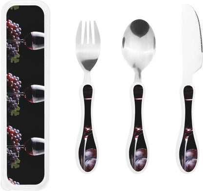 3-Piece Kids Silverware Set With Storage Case, Stainless Steel Reusable Children Safe Knife Spoon Fork Set Blue Active Girl Running Sunset Children Flatware Set For Kids Lunch Box - Colors A