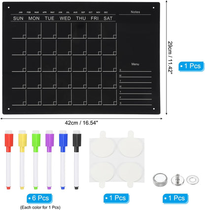 PATIKIL Acrylic Magnetic Calendar for Fridge, 16"x12" Calendar Planning Board Weekly Monthly Planner with Highlight Markers for Fridge Menu to-Do List, Black