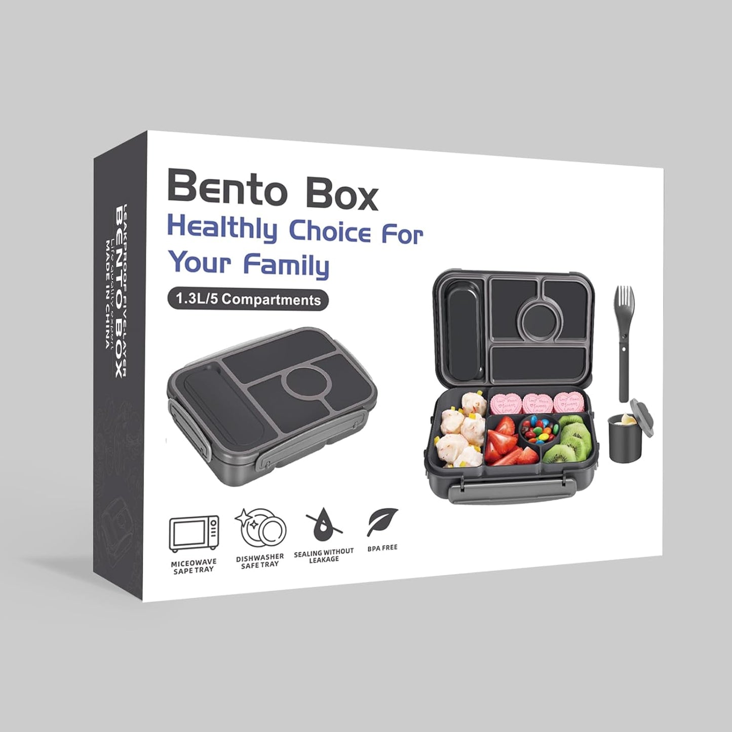 Amathley Bento Box Adult Lunch Box Kids,Lunch Containers for Adults/Kids/Toddler,5 Compartments Bento Lunch Box with Sauce Vontainers,Microwave & Dishwasher & Freezer Safe,BPA-Free (Blue)