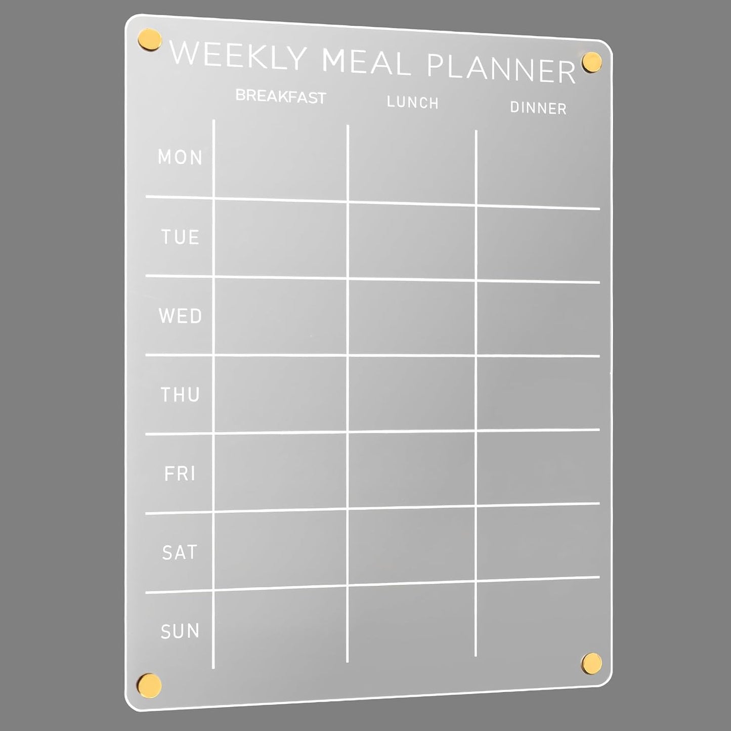 Acrylic Weekly Meal Planner – Clear Magnetic Dry Erase Menu Board for Fridge, Refrigerator Calendar & Grocery List Board