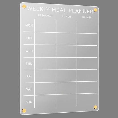 Acrylic Weekly Meal Planner – Clear Magnetic Dry Erase Menu Board for Fridge, Refrigerator Calendar & Grocery List Board