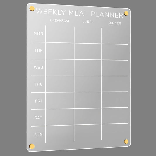 Acrylic Weekly Meal Planner – Clear Magnetic Dry Erase Menu Board for Fridge, Refrigerator Calendar & Grocery List Board