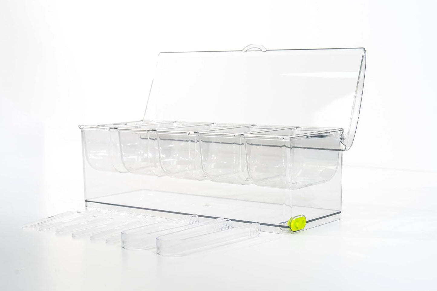 Ice Chilled 5 Compartment Condiment Serving Tray; Condiment Caddy with 5 Removable Containers; Cold Serving Trays for Food Party; Bar Accesories Fruit and Salad Caddy with Lid