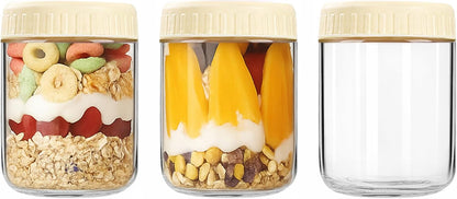 Overnight Oats Containers with Lids, 10oz Wide Mouth Mason Jars with Lids, 9 Pack Glass Jars with Airtight lid for Chia Pudding Yogurt Salad, Meal Prer Oatmeal Jars, Pink