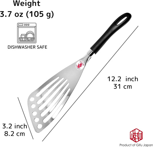 Left Handed Fish Spatula Stainless Steel Egg Flipper 12” | Fish Turner Spatula Slotted Turner Utensils Seki Japan