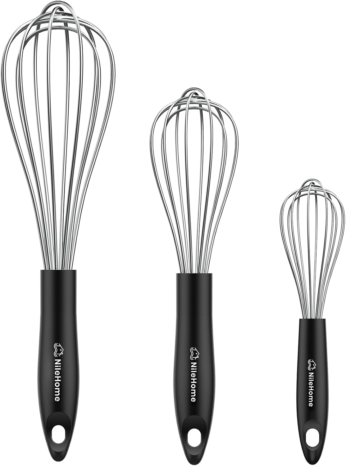 NileHome 3-Pack Stainless Steel Whisk Set, Kitchen Utensils for Cooking