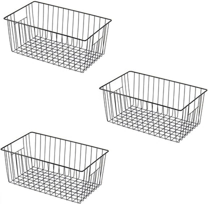 16" L x 12" W Wider Freezer Storage Organizer Baskets Container, Deep Metal Wire Chest Upright Refrigerator Divider Bins with Built-in Handles for Cabinet, Pantry, Closet, Kitchen