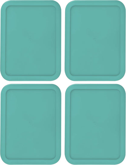 Replacement Lids fits Pyrex 3-Cup Glass Food Storage Container Bowls, (7.75 x 5.75-Inch) Plastic Rectangle Lids Covers for Pyrex 7210-PC, Airtight & Leakproof (4-Pack, Turquoise)