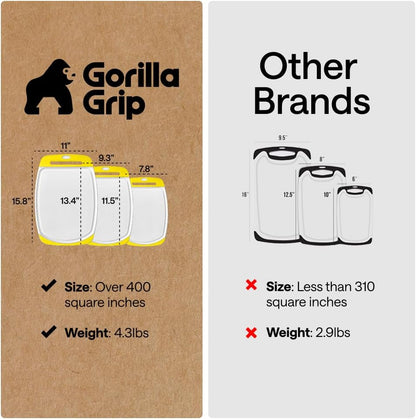 GORILLA GRIP BPA-Free Reversible Kitchen Cutting Board Set of 3, US Designed, Nonporous, Juice Grooves Catch Liquid, Slip Resistant Border, Dishwasher Safe, Durable Large Food Chopping Boards, Black