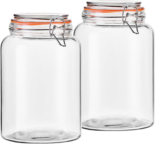 1 Gallon Glass Jars, Wide Mouth Airtight Lids, Food Storage 2 Pack