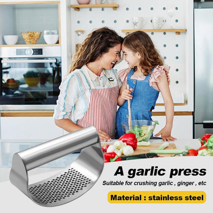 Garlic Press Rocker - 2024 NEW Stainless Steel Garlic Mincer Garlic Crusher with Peeler, New Innovative Garlic Chopper with Peeler and Scraper for Smash Garlic (Black)