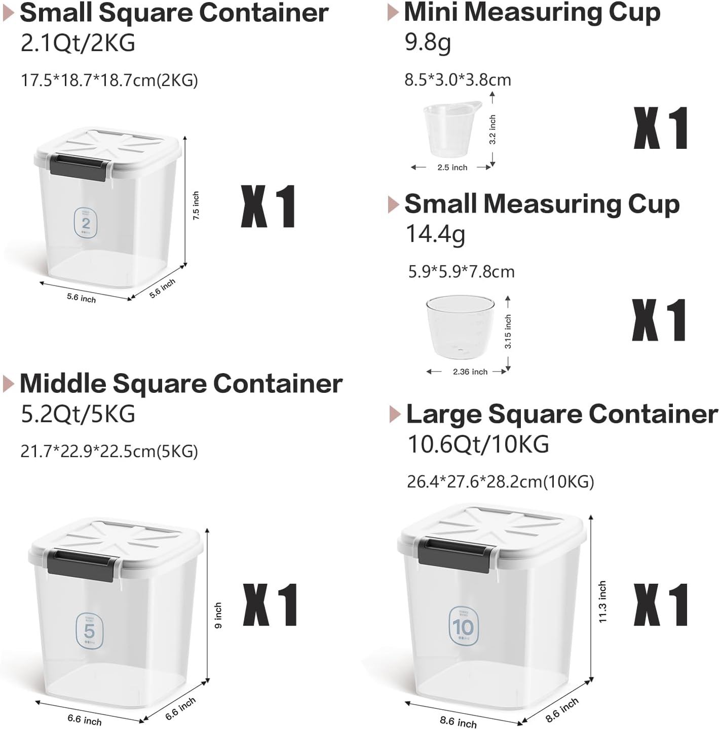 Rice Container - Flour Rice Dispenser 20lbs/10kg/10.6qt Food Grain Cereal Bins Pet Food Storage Laundry Pods Container for Household Pantry Organization (20lbs)