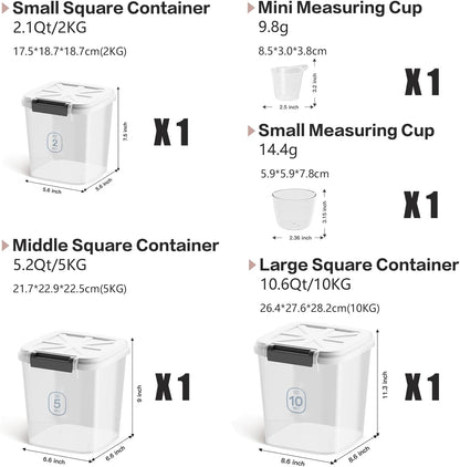 Rice Container - Flour Rice Dispenser 20lbs/10kg/10.6qt Food Grain Cereal Bins Pet Food Storage Laundry Pods Container for Household Pantry Organization (20lbs)
