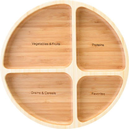 laboos Bamboo Portion Control Plate – 4-Compartment Divided Bento Tray for Balanced Eating, Portion Control & Meal Prep – Square Wooden Dinner Plate for Adults & Kids