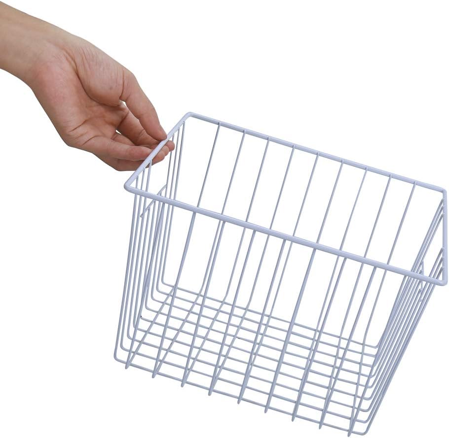 16inch Farmhouse Freezer Wire Baskets Organizer Storage Bins Large Organizer Baskets with Handles for Storage, Office, Kitchen, Pantry, Cabinet, Closets - Set of 6 (White 6)