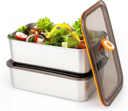 6 Pack(57oz) Stainless Steel Food Storage Containers with Lids Leak Proof & Airtight | Stackable Stainless Steel Containers for Meal Prep、Snack、Fruit，Freezer & Dishwasher Safe