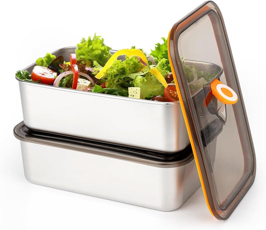 6 Pack(57oz) Stainless Steel Food Storage Containers with Lids Leak Proof & Airtight | Stackable Stainless Steel Containers for Meal Prep、Snack、Fruit，Freezer & Dishwasher Safe