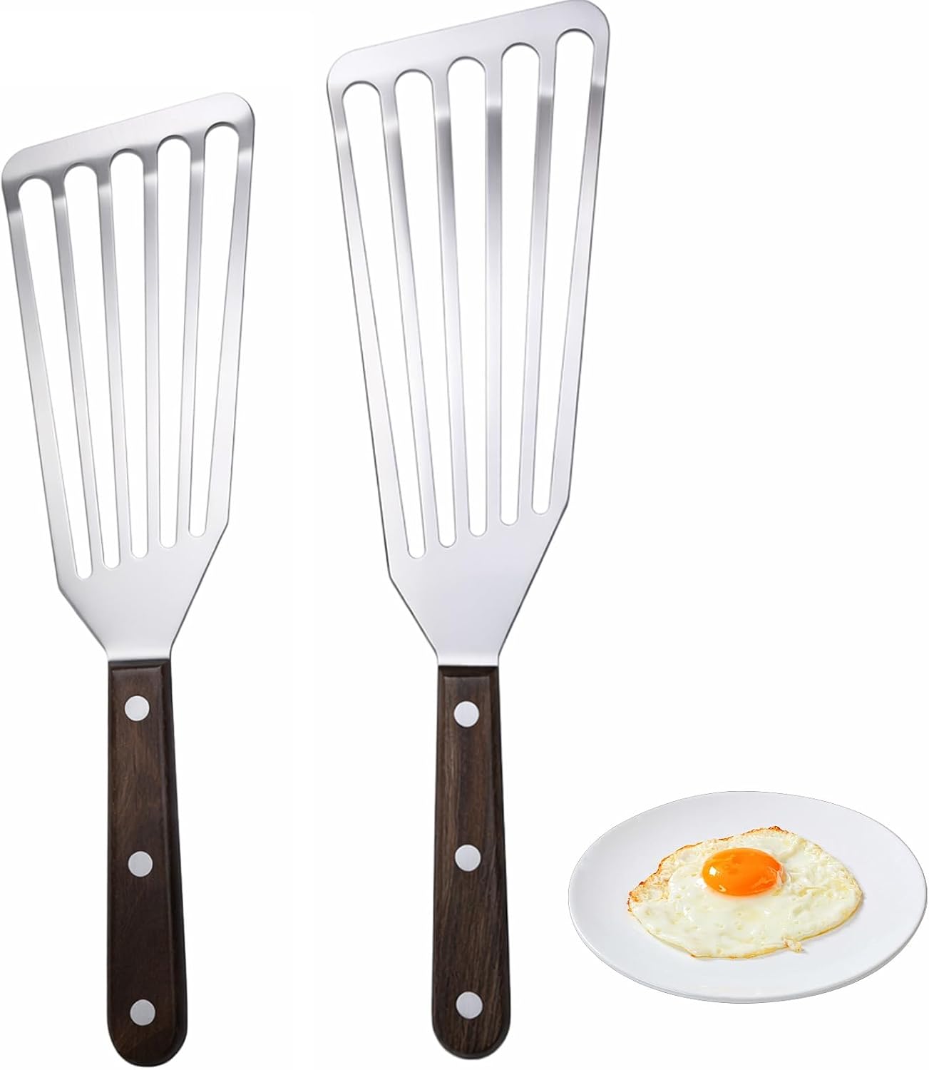 2Pcs Fish Spatula Stainless Steel, Slotted Spatula Durable Lightweight Fish Turner Flexible Metal Spatula for Flipping Fish Eggs Steaks Burgers Cooking and Baking