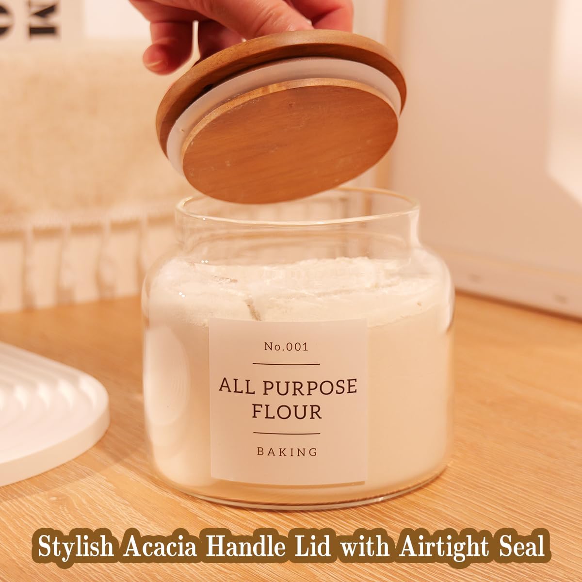 2 Pack Large Glass Flour and Sugar Containers with 132 Pantry Labels - 64 FL OZ Glass Canisters with Bamboo Airtight Lids - Farmhouse Glass Cookie Jars for Rice, Pasta, Cereal, Bath Salt