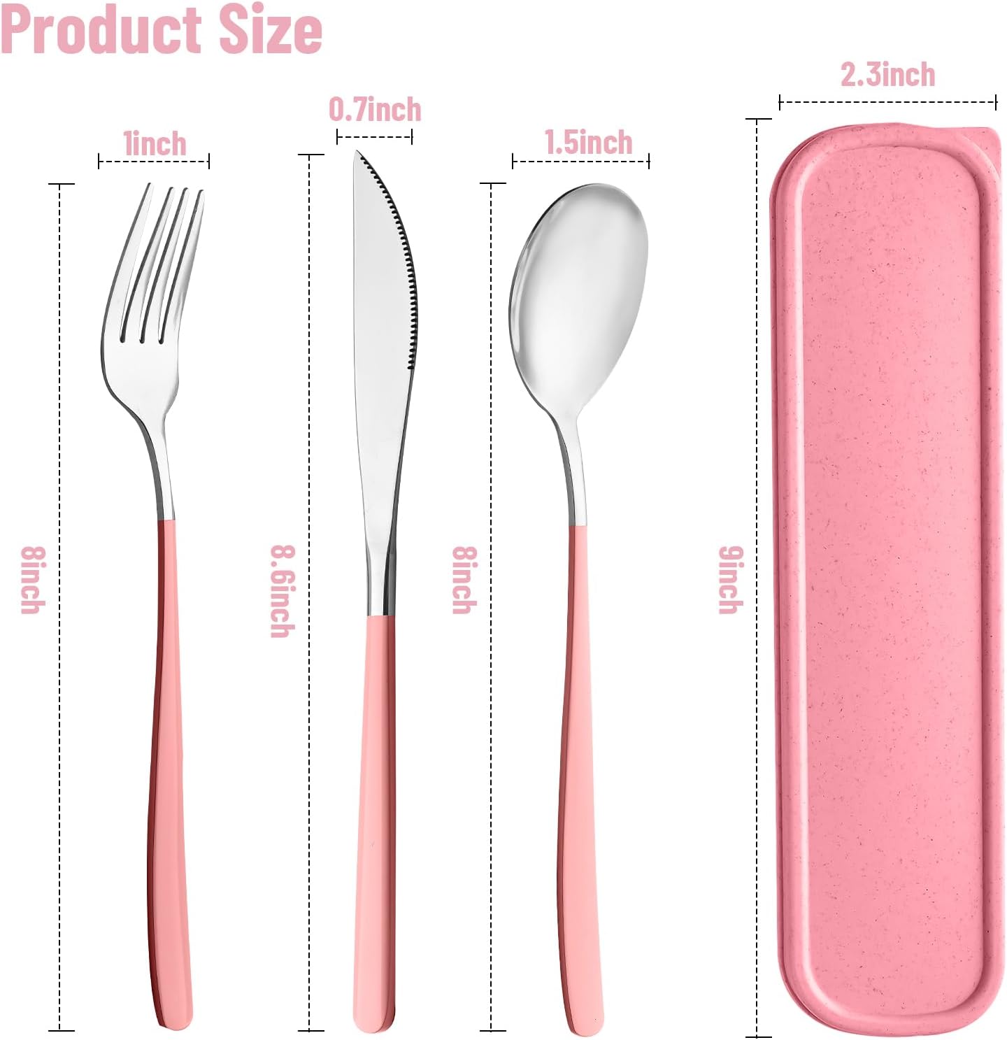 Travel Utensils with Case, 2 Sets Reusable Utensils Set with Case, Camping Utensil Set, Portable Silverware Lunch Utensils Set for Work Camping School(Beige, Pink)