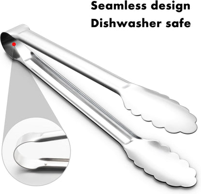 OYV Seamless Tongs for Cooking, One-Piece Design, Durable Heat Resistant Stainless Steel Tongs for Kitchen, Grill, BBQ, Salad, Dishwasher Safe, Metal Tongs Set (12" & 9")
